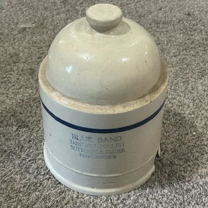 Antique Blue Band Sanitary Poultry Buttermilk Chicken Feeder Stoneware Top Only - Picture 1 of 9