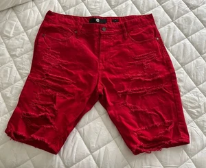 Jordan Craig Shorts Mens 38 Red Frayed Distress 5 Pocket Chino Cotton 11” Inseam - Picture 1 of 7