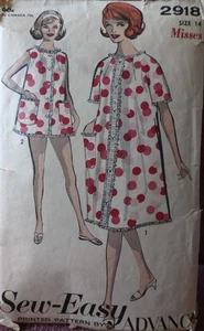Vtg 1960s Advance 2918 Shortie Pajamas Robe SEWING PATTERN 14 - Picture 1 of 6