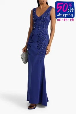 RRP€700 BADGLEY MISCHKA Trumpet Gown US6 UK10 IT42 M Blue Rhinestones Laser Cut - Image 1 of 4