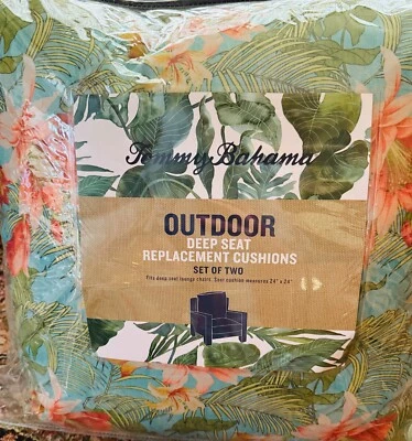 Cojines de asiento profundo para exteriores Tommy Bahama® naranja, aguamarina, tostado, blanco floral Foto 1 de 3