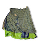 Vintage womens green printed india wrap soft material saree skirt M/L | SKU 3576