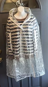 VINTAGE 1970's MOD CLEAR SOFT VINYL RAIN CAPE COAT w WHITE POLKA DOTS - Picture 1 of 3