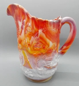 Imperial Glass Red/yellow/orange Slag Windmill Glossy Milk Pitcher. - Picture 1 of 6
