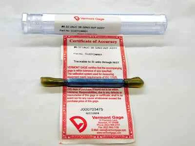 M & J TOOLING LLC NEW 6 32 UNJC 3B VERMONT THREAD PLUG GAGE #6 .138 GO NO GO PD'S = .1177 & .1204