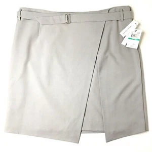 Amanda + Chelsea Gr. 16 Damen Stretch Faux Wickel gefüttert Rock mit Gürtel grau NEU - Bild 1 von 6