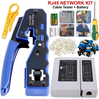 RJ11 RJ45 Crimp Tool Kit Cat5/5e/6 Cable Pass Through Crimper Ethernet Network  - Image 1 of 4