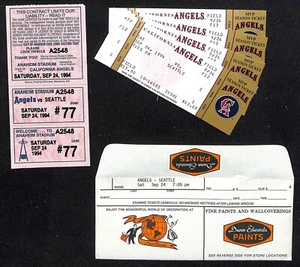 California Angels Tickets 4 Unused 9/24/94 Strike - Game Not Played - Picture 1 of 2