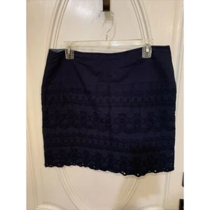 G H Bass Co Navy Blue Eyelet Lace Back Zip Women's Mini Skirt Sz 12 cottagecore - Picture 1 of 6