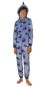 Shark boys union suit hooded pajamas 1 piece fleece sleeper size small 7/8 - Picture 1 of 5