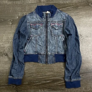 Limited Too Girls Medium Wash Denim Full Zip Cropped Pockets Size 10 - Picture 1 of 4