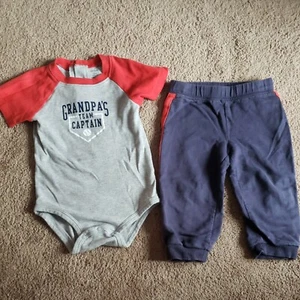 Carters 24 Months Baby Boys "Grandpa's Team Captain" Baseball Bodysuit And Pants - Picture 1 of 10