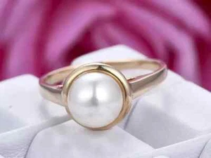 5ct Simulated Pearl Bezel Set Women Engagement Ring 14k Yellow Gold Plated - Picture 1 of 6