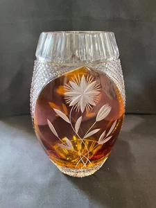 Bohemian Amber Etched Glass Vase - Picture 1 of 2