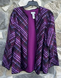 Catherines Jacket Sz 3X Open Front Lightweight Layer Casual Quilted Purple Plaid - Picture 1 of 7
