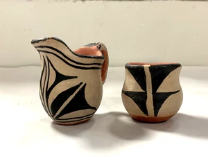 Signed Santana Melcher Santo Domingo Kewa Pueblo Pottery Creamer & Sugar (EY) - Picture 1 of 13