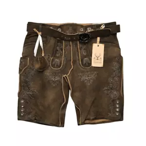 AlpsOak Men's Oktoberfest Lederhosen Authentic and Genuine German Leather Shorts - Picture 1 of 9