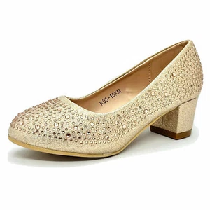 WK K05-10 Girls' Dress Pageant Evening & Party Shoes Champagne Youth size 1 - Picture 1 of 4