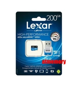 Lexar 200GB 200G 633x 95MB/s Micro SDXC MicroSD Class10 UHS-I + Card Reader AU - Picture 1 of 1