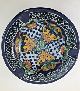 Talavera Ashtray La Corona Queretaro, Mexican Pottery Hand-Painted Glazed Used - Picture 1 of 8
