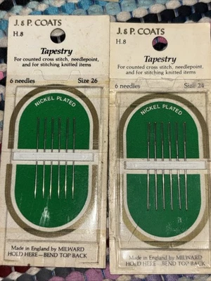 2 paquetes de 12 agujas de tapiz de costura tamaño H.8 - 24 26 abrigos J&P niquelados verdes Foto 1 de 4