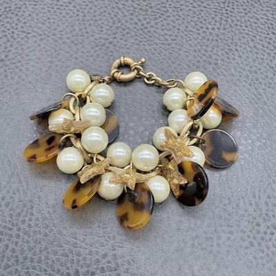 J.Crew Disco Tortuga Imitación Perla Estrella Dije Pulsera Tono Dorado Anillo Primavera 7" Foto 1 de 4