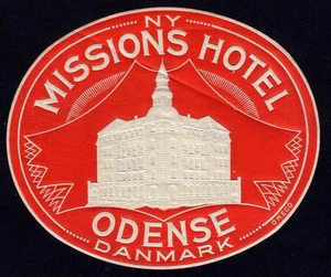 Vintage Kofferaufkleber MISSIONS HOTEL Odense - Bild 1 von 1