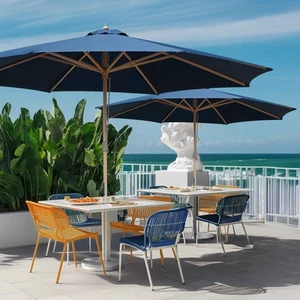 Aplus 13FT Large Outdoor Patio Umbrella German Beech Wood Yard Deck Pool Navy - Picture 1 of 12