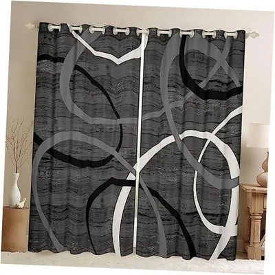 Cortinas oscurecedoras blancas grises y negras para niños 42" W x 84" L (paquete de 2) círculo gris Foto 1 de 4