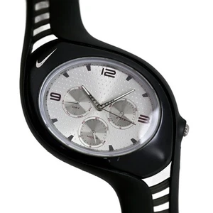 Nike Black Resin White Dial Chronograph Sports Watch Silicone Strap - Picture 1 of 10
