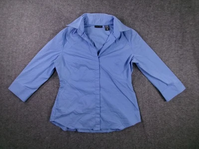 Camisa New York Company para mujer M elástica ajustada manga 3/4 abotonada azul Foto 1 de 4