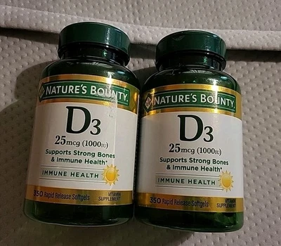 2 Nature's Bounty D3 25 mcg (350 cápsulas blandas cada una) -EXP: 28/11+ Foto 1 de 3