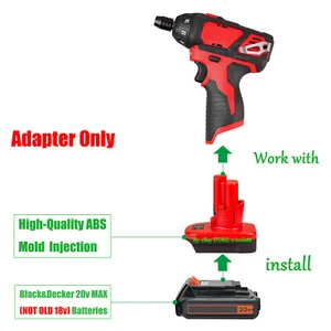 Adapter für Black und Decker 20V LBXR20 Li-Ion Akku auf für Milwaukee M12 Werkzeug - Bild 1 von 6