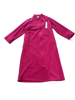 New Miss Elaine Maroon fleece lined full zip embroidered housecoat robe gown SzS - Image 1 of 4