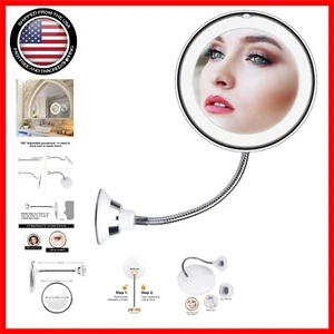 10x Magnifying Cordless Makeup Mirror with LED Light - Flexible Gooseneck Design - Picture 1 of 9