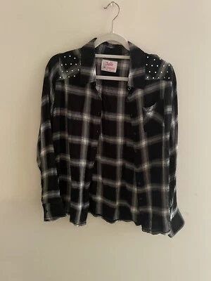 Justice Black and white rhinestone flannel size 20 - Image 1 of 3
