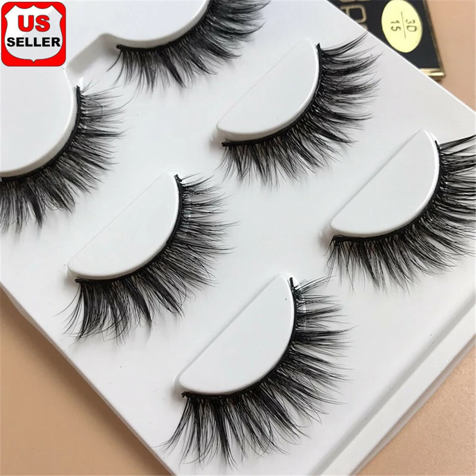 3 6 15 Pairs 100% Real 3D Mink Makeup Cross False Eyelashes Eye Lashes Handmade - Image 1 of 4