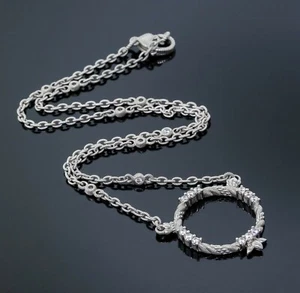 "Collana Ciondolo Cerchio Cavo Aperto Argento 925 Zirconi Cubici Zirconi 20" - Foto 1 di 7