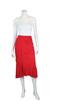 NWT Nina Ricci Red Ruged 100% Silk Draped Midi Skirt - Retail $1,450 - Size US 8 - Image 1 of 4