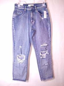 PACSUN Distressed Mom Jeans High Waist Tapered Button Fly Cotton Size 26 - Picture 1 of 12