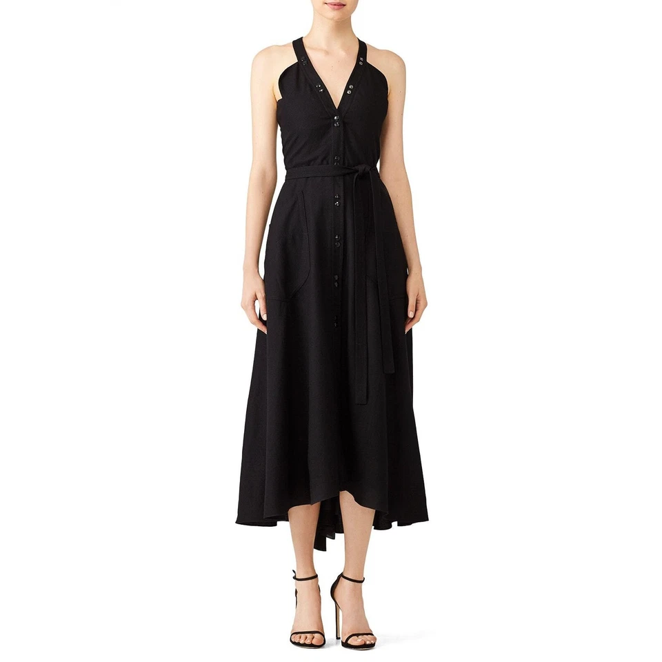 Vestido midi para mujer Nina Ricci negro entrecruzado profundo espalda talla 36 talla 4 EE. UU. Foto 1 de 4