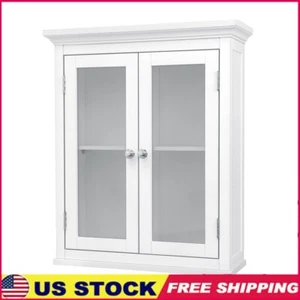 Removable Wooden Wall Cabinet W/ 2 Glass Doors Adjustable Shelf Storage Solution - Picture 1 of 7