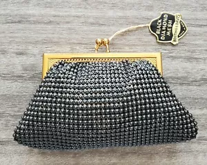 Vintage Whiting & Davis Black & Gold Coin Purse Bag Ornate Frame w/Original Tag - Picture 1 of 4