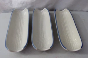 PFALTZGRAFF YORKTOWNE USA BOILED CORN ON THE COB STONEWARE HOLDER DISH 3 PC SET - Picture 1 of 5