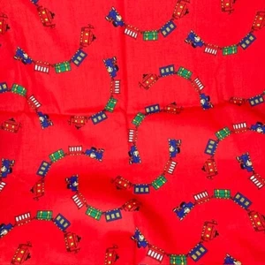 Caboose Engines and Box Cars Trains on red 100% Cotton Fabric 2.5 yards - Picture 1 of 7