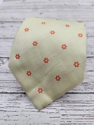 Corbata de cuello de seda Lands End tejida amarilla con diseño texturizado de flores naranjas | O181 Foto 1 de 4
