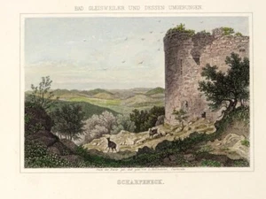 NEUSCHARFENECK BURG   Orig.kolor Stahlstich Hoffmeister  1885 - Bild 1 von 3