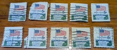 Lot Of (10) USA 1968 Flag over White House 6 Cent Cancelled Stamps  - Image 1 of 2