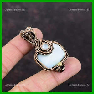 Mother Of Pearl Stone Rainbow Moonstone Copper Wire Wrapped Wife Pendant Jewelry - Picture 1 of 6