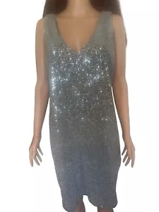 DOROTHY PERKINS AU Silver Razzle Dazzle Silver Sequin Stretchy Lined Dress 14 - Picture 1 of 11